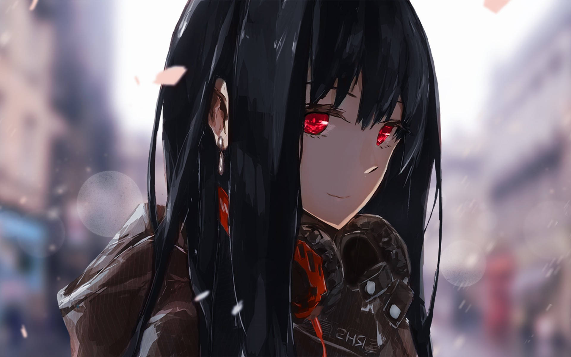 Anime Girl Hoodie With Red Eyes Background