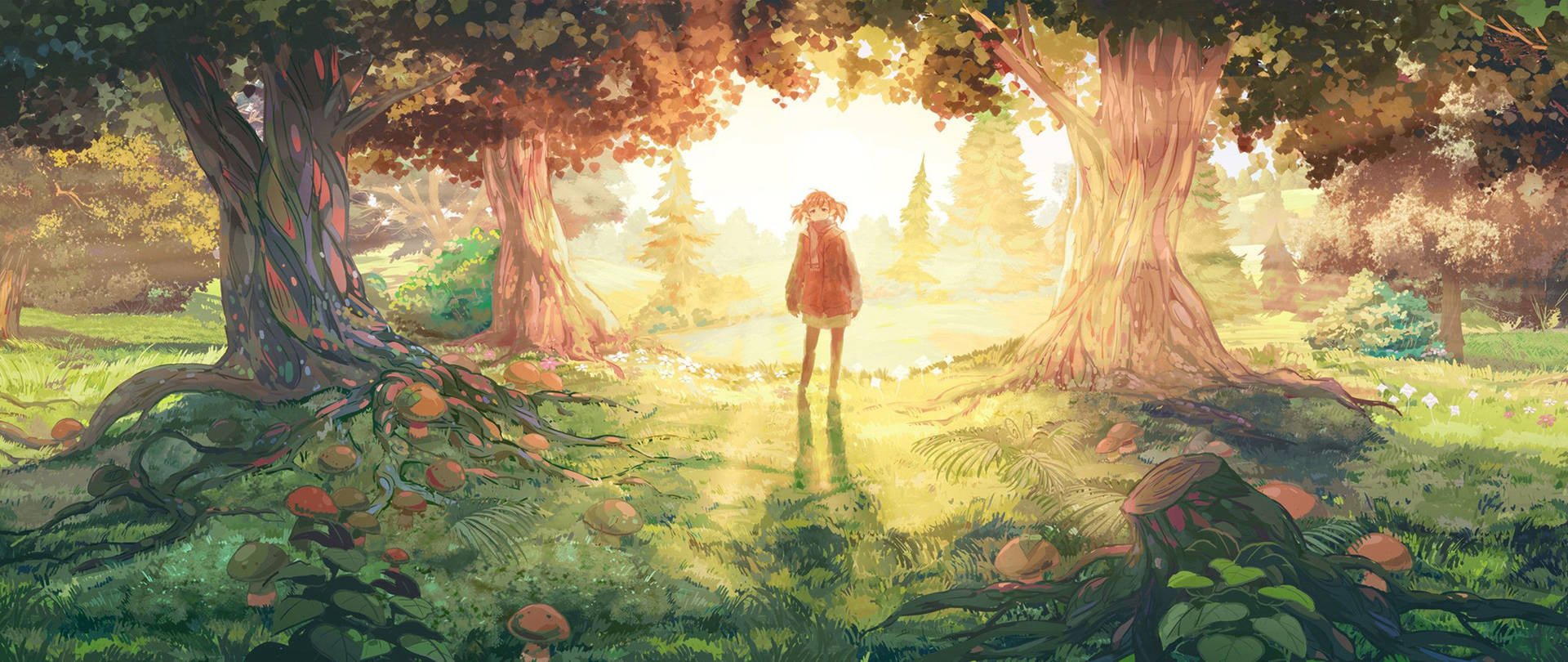 Anime Girl In A Forest Background