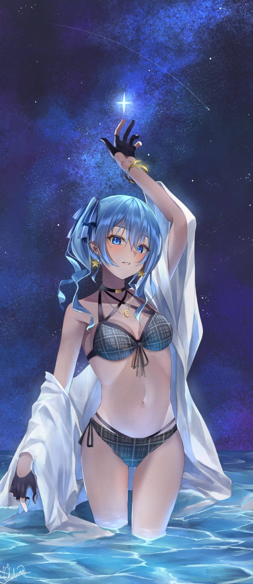 Anime Girl In Bikini At Night Background