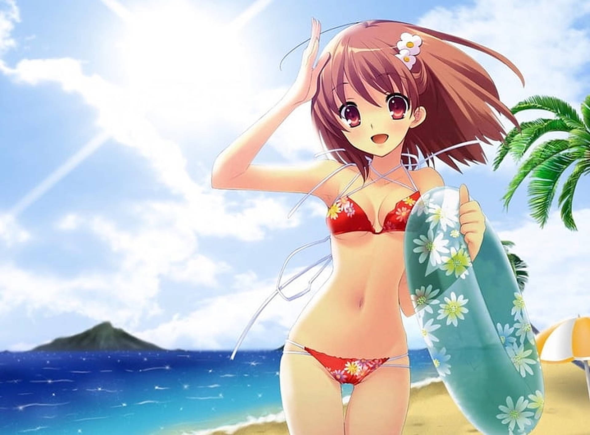 Anime Girl In Bikini Beach Vacation Background