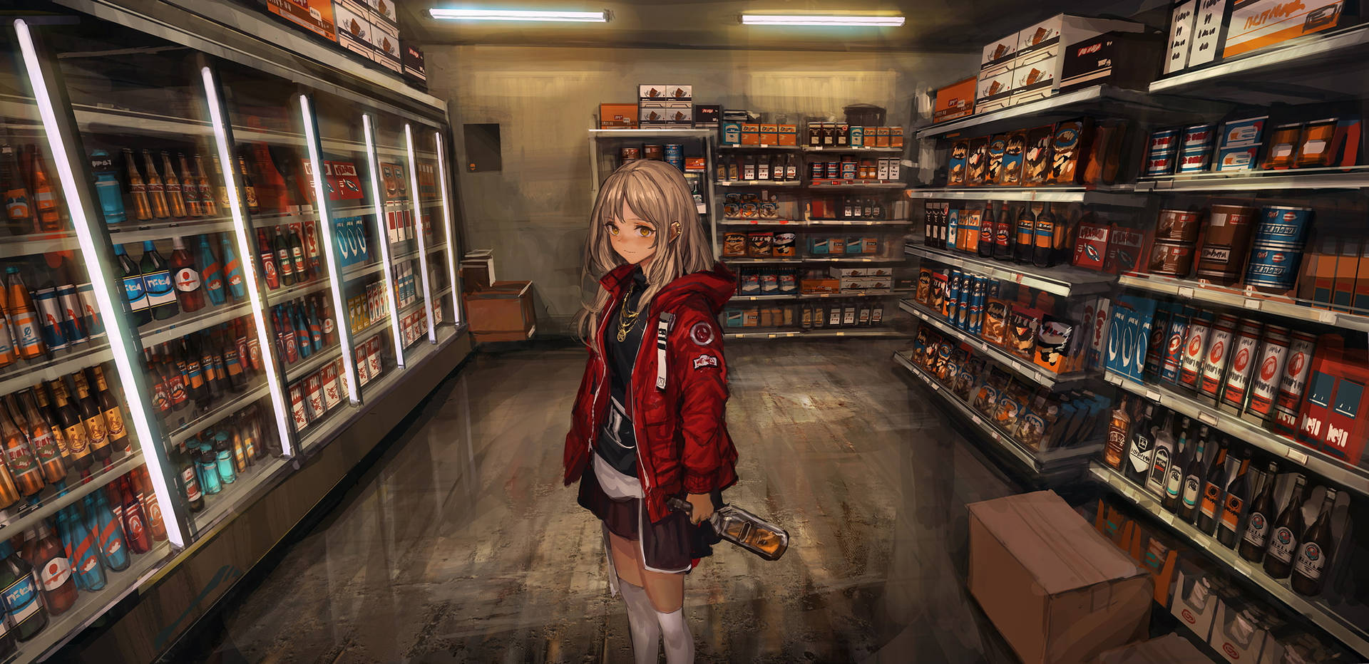 Anime Girl In Grocery Store Background