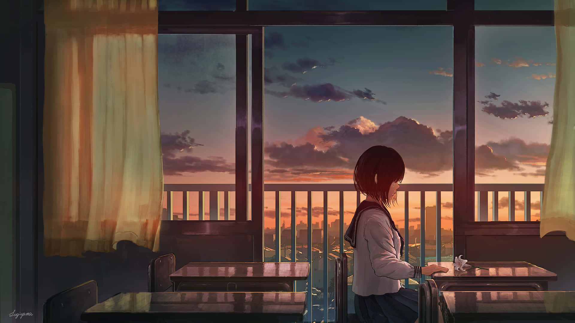 Anime Girl Inside The Room Crying Background