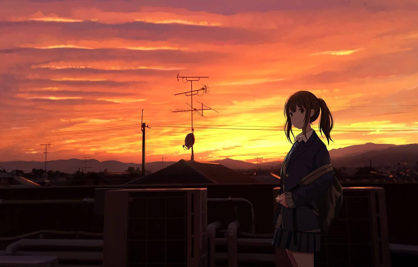 Anime Girl Japan Anime Aesthetic Sunset Background