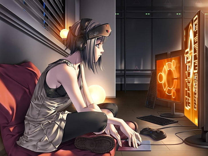 Anime Girl Looking Near The Laptop Screen