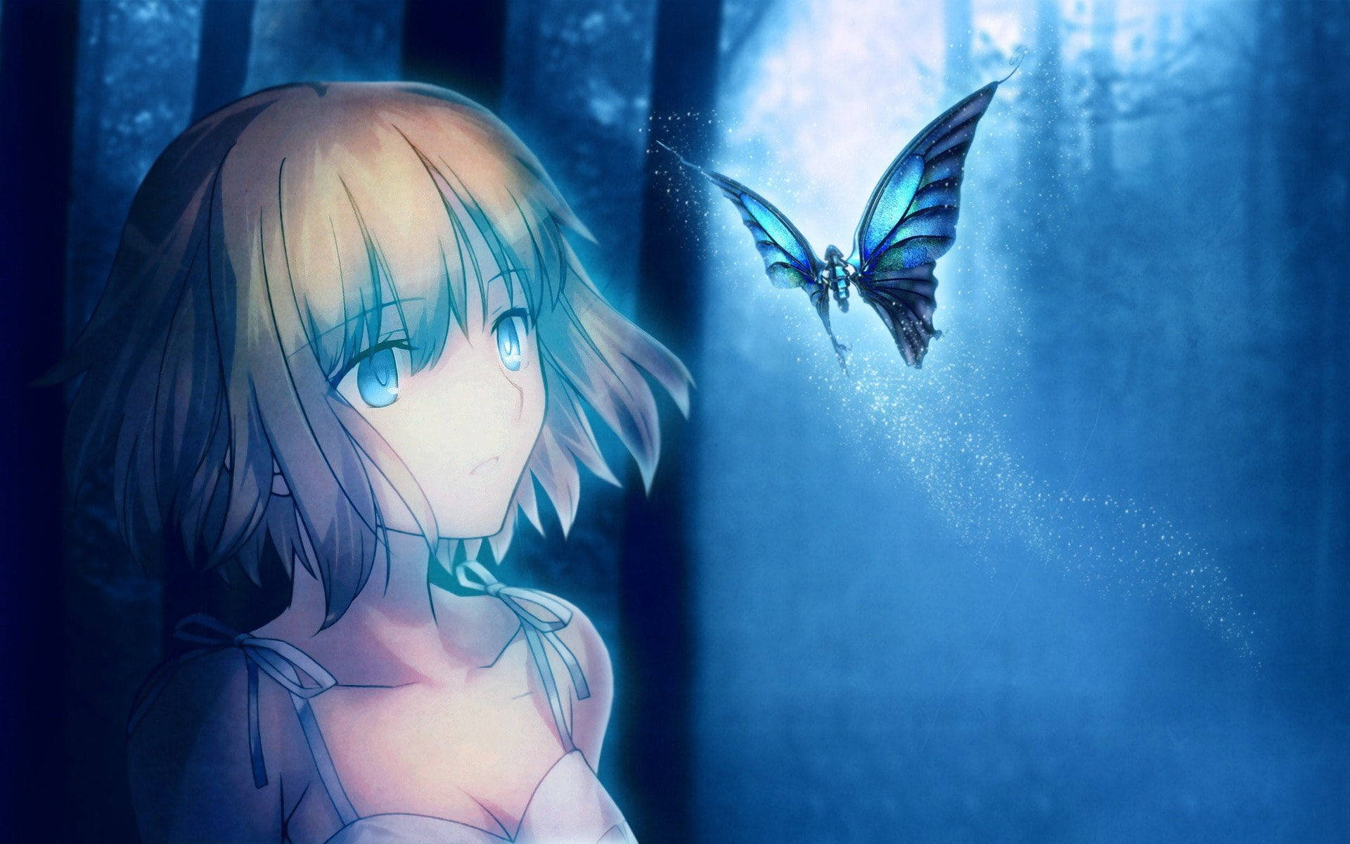 Anime Girl Night Butterfly Background