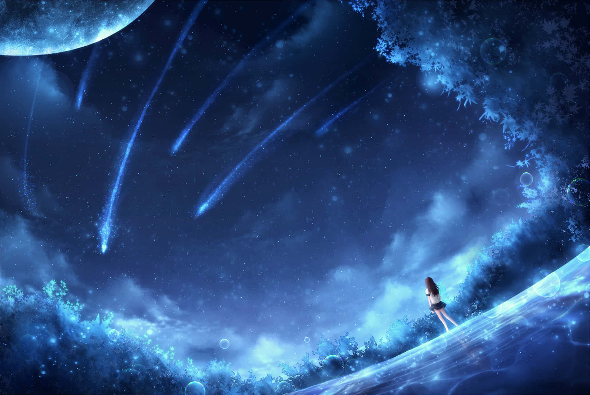 Anime Girl Night Scenery Background