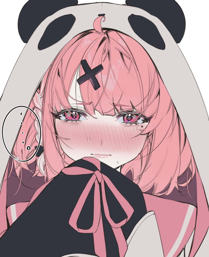 Anime Girl Panda Hoodie Pink Pfp Background