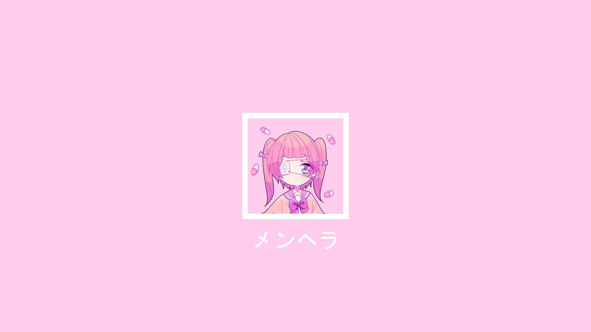 Anime Girl Pastel Pink Background