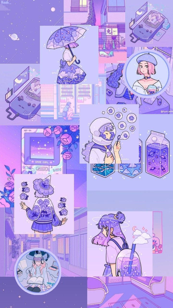 Anime Girl Pastel Purple Stuff Background