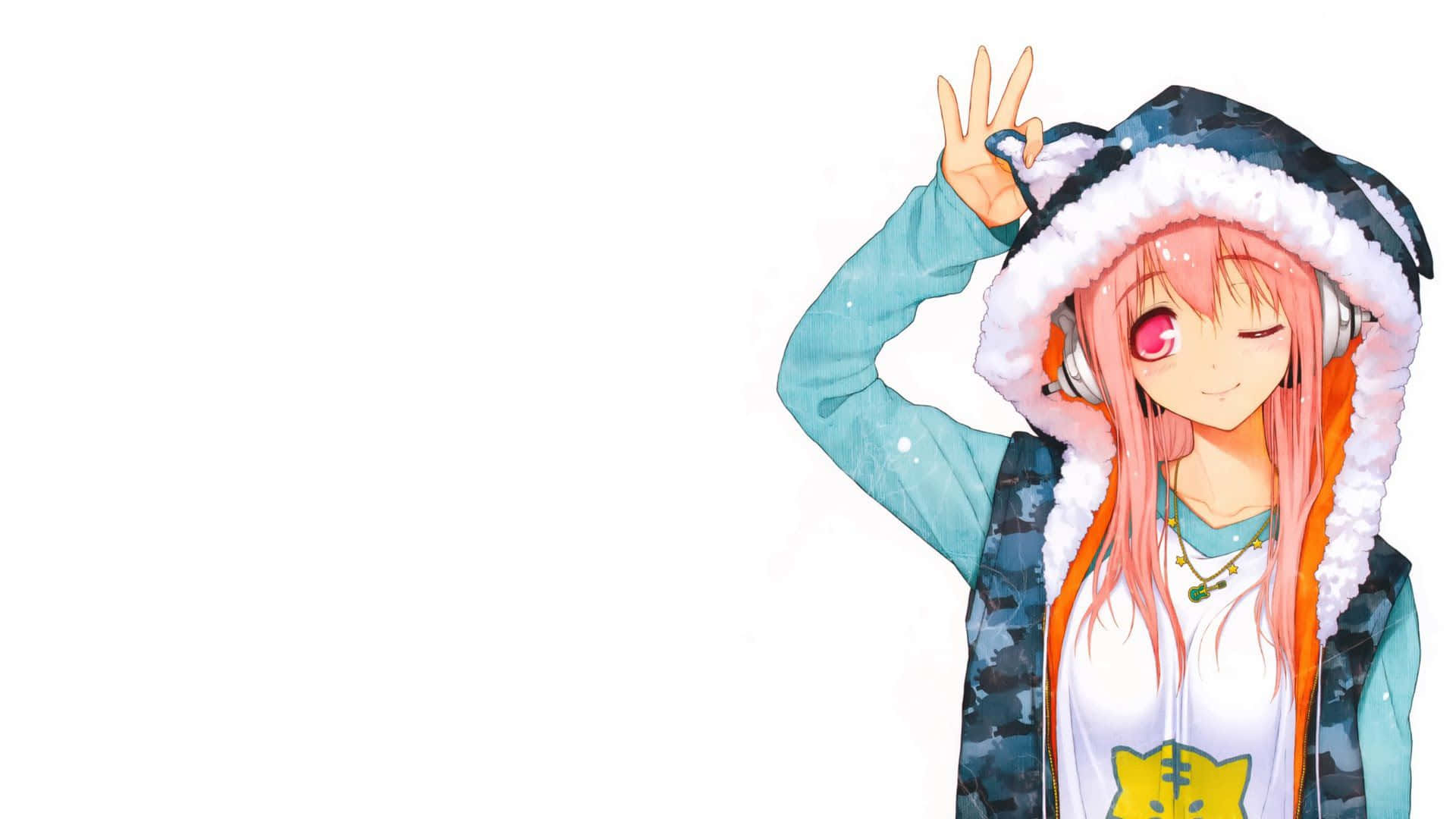 Anime Girl Peace Sign Wink Background