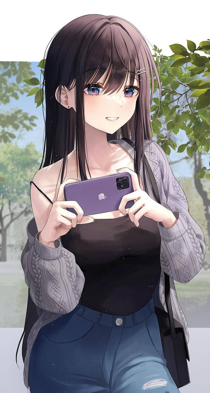 Anime Girl Phone Selfie Background