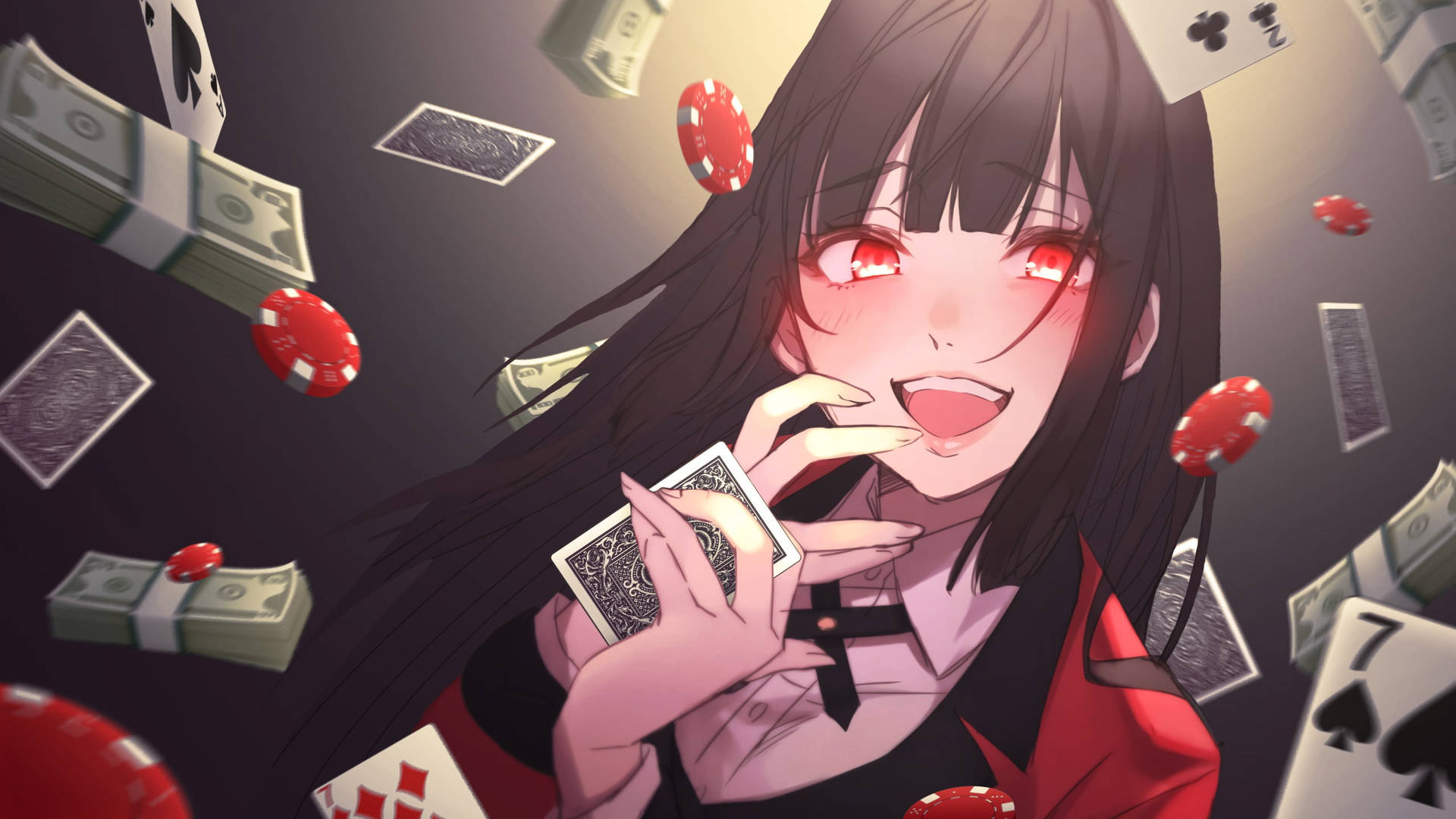 Anime Girl Playing Cards Background