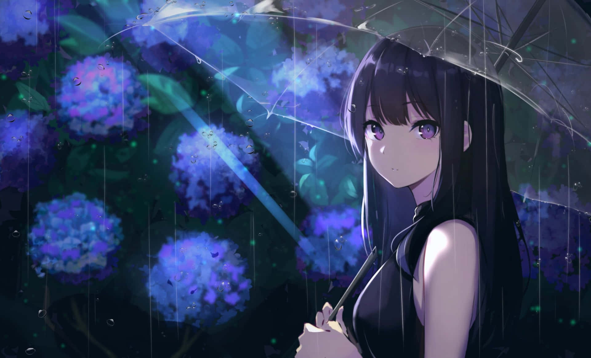 Anime Girl Profile Holding Umbrella Background