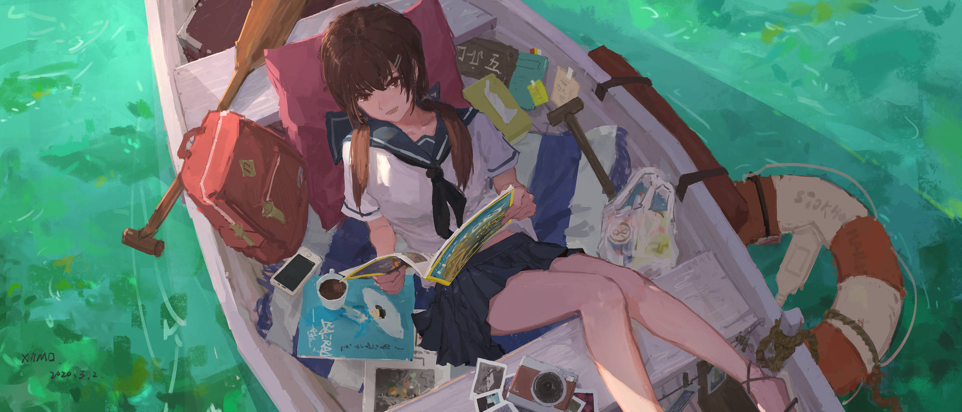 Anime Girl Reading Book Background
