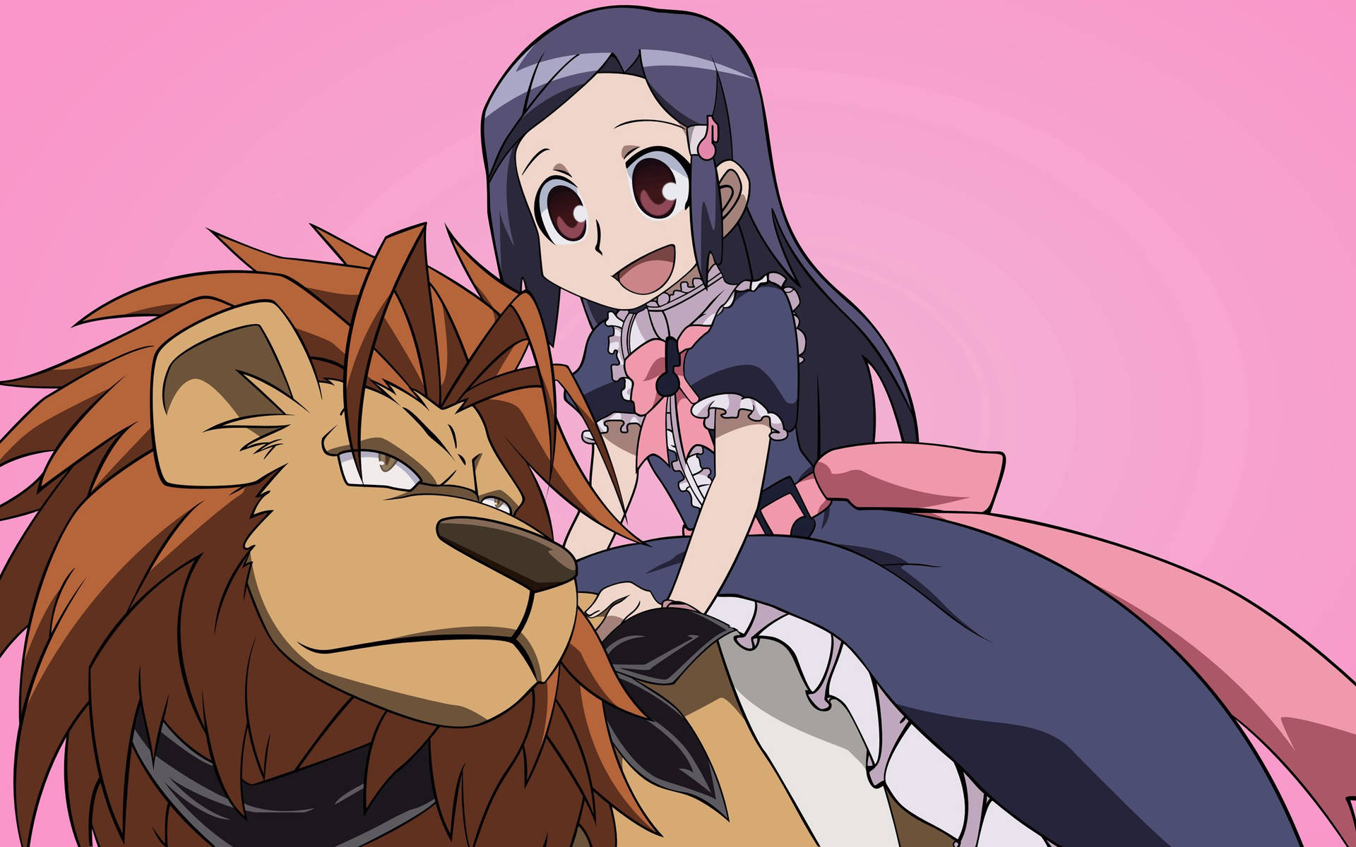 Anime Girl Riding Lion Background