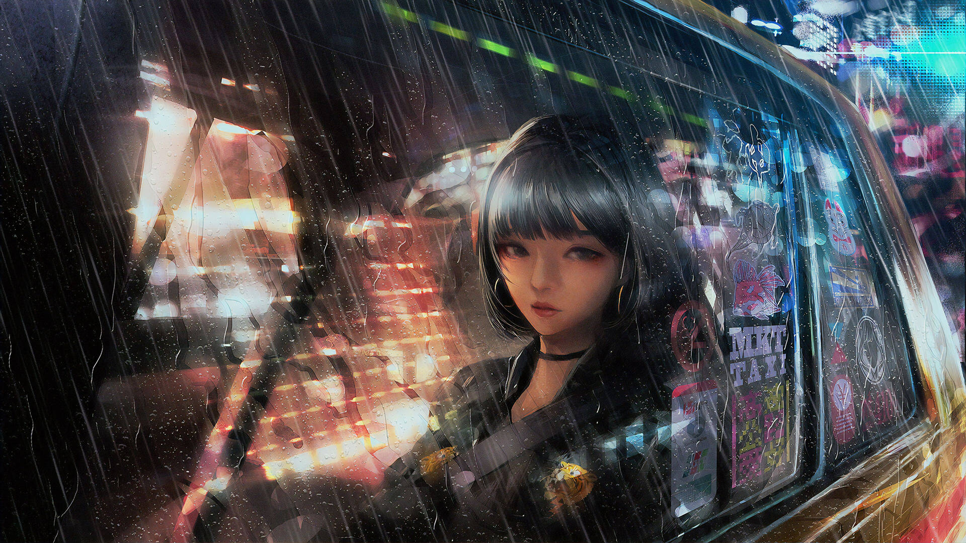 Anime Girl Sad Alone Car Window Background