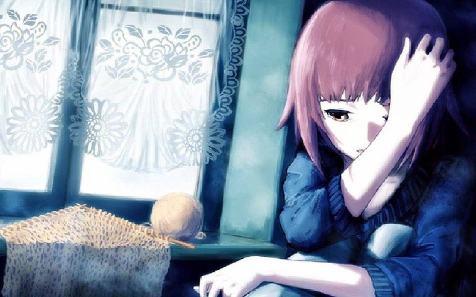 Anime Girl Sad Alone Crying Knitting Tools
