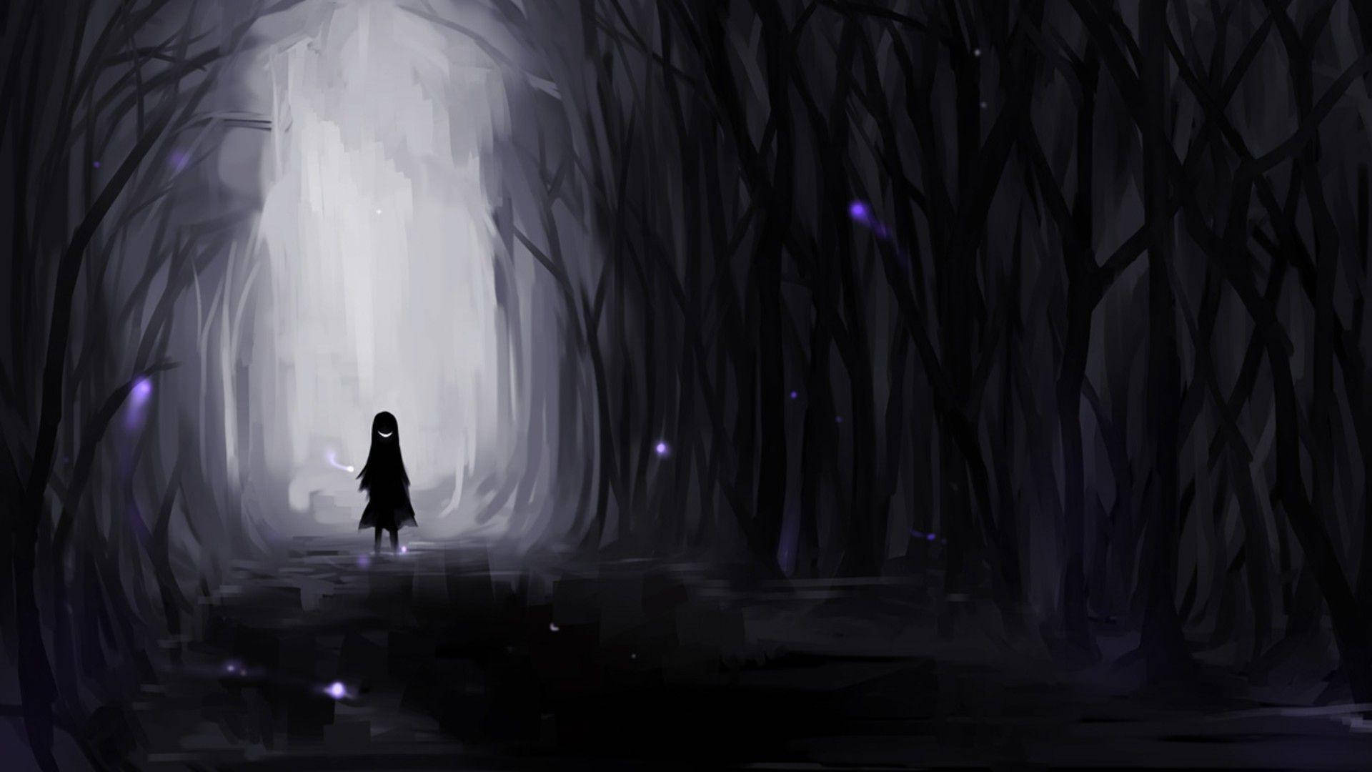 Anime Girl Sad Alone Dark Aesthetic Forest Background