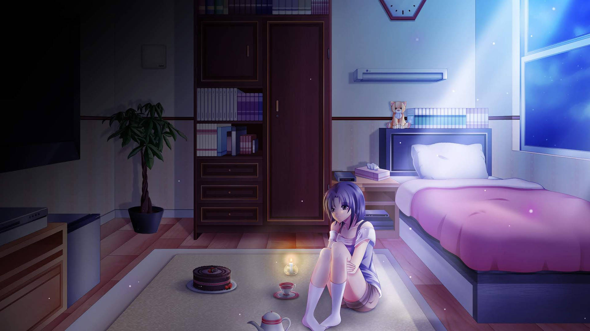 Anime Girl Sad Alone In Her Room Background