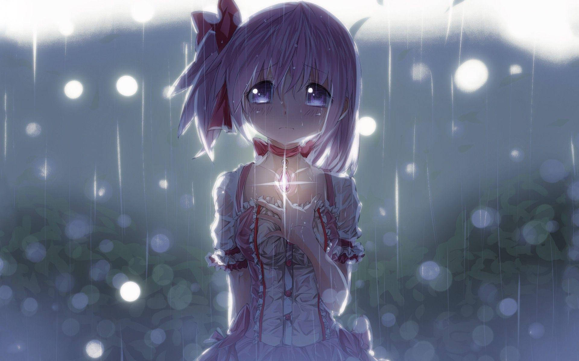 Anime Girl Sad Alone Magical Girl Under Rain