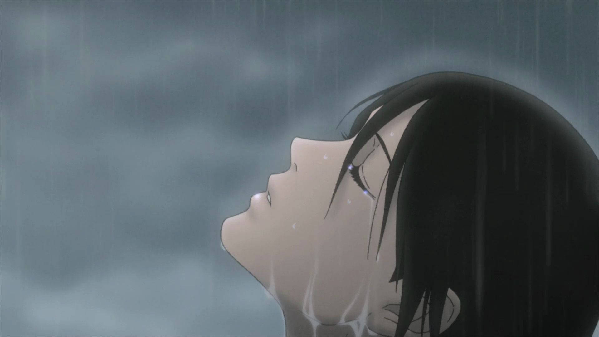 Anime Girl Sad Alone Side View Raining