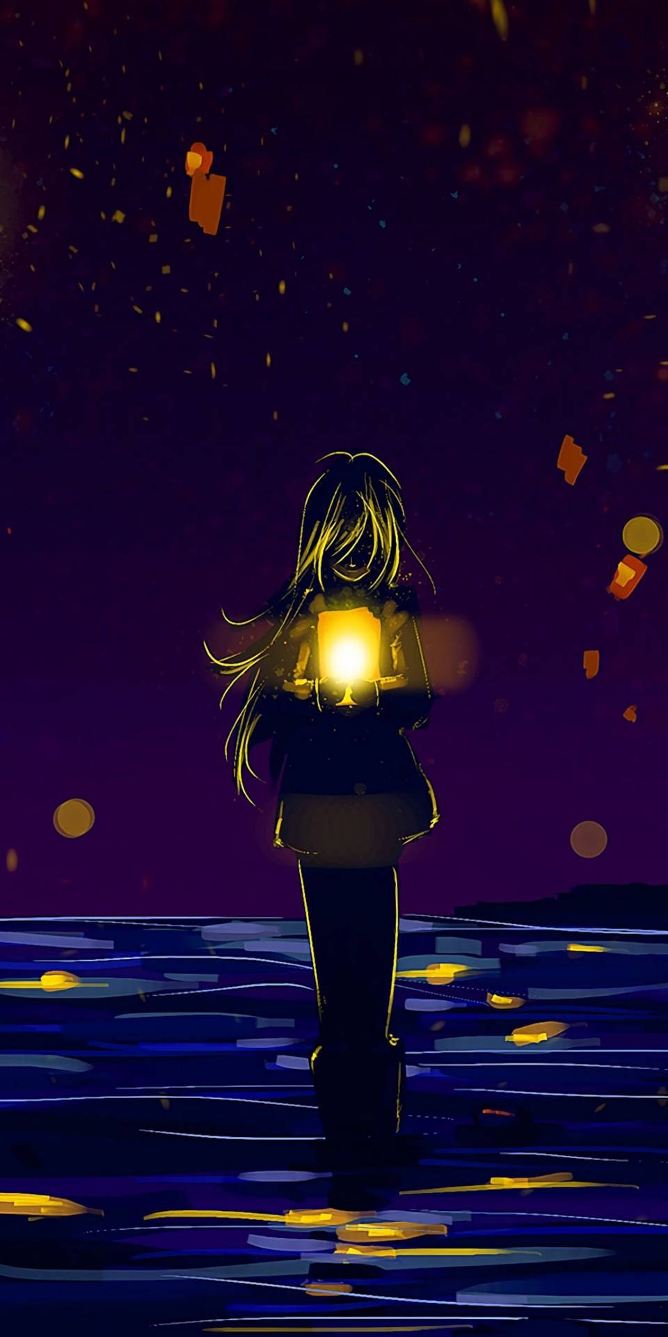 Anime Girl Sad Alone With Lantern Background