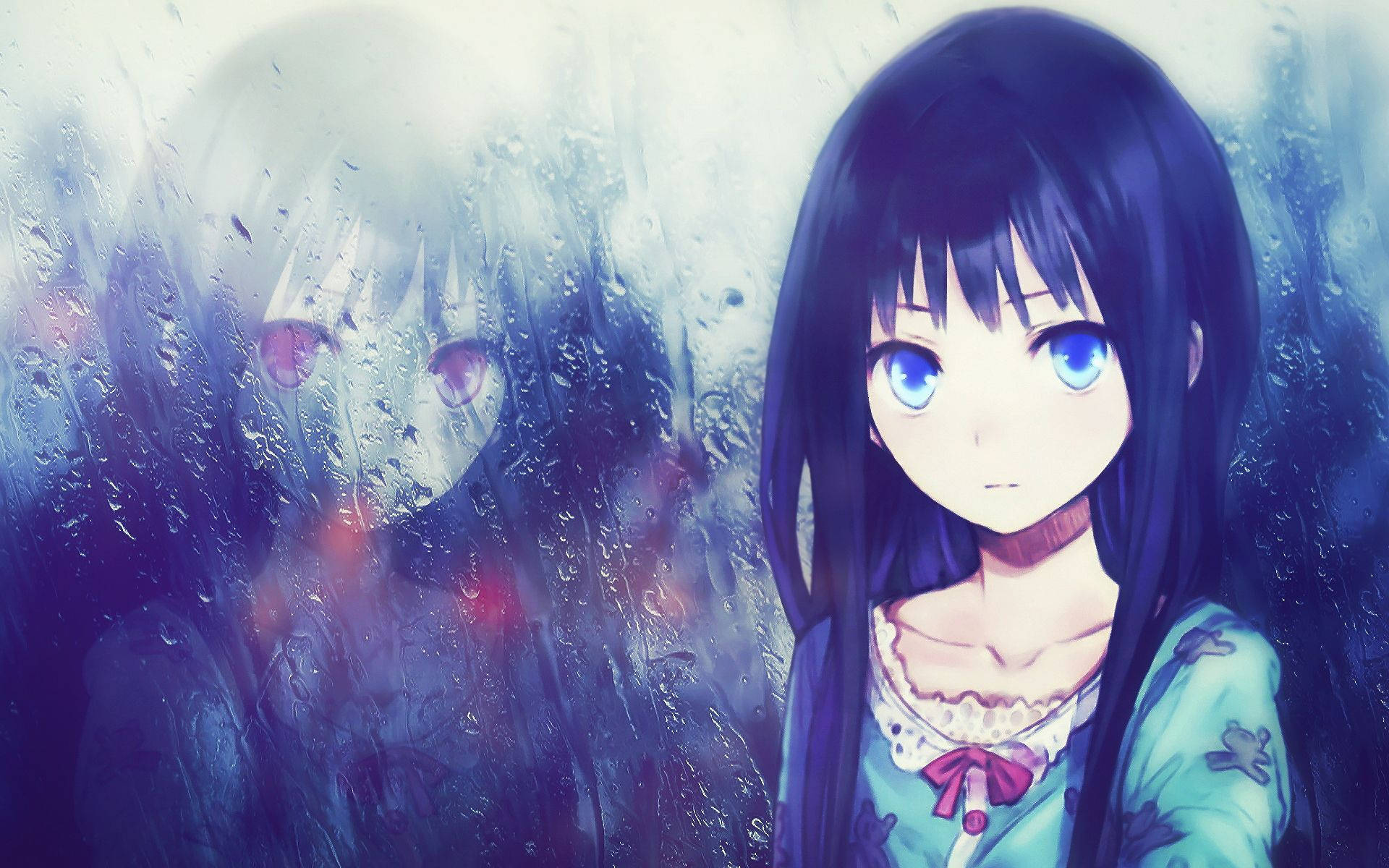 Anime Girl Sad Alone With Reflection Rainy Window