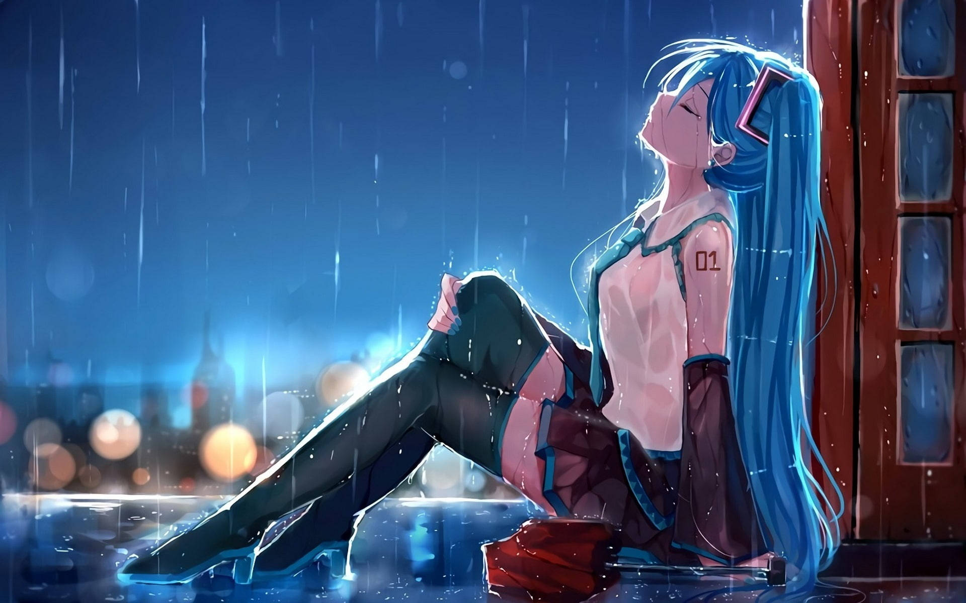 Anime Girl Showering In The Most Beautiful Rain Background