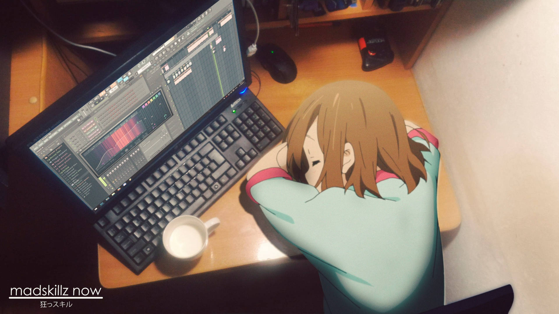 Anime Girl Sleeping Desk Background