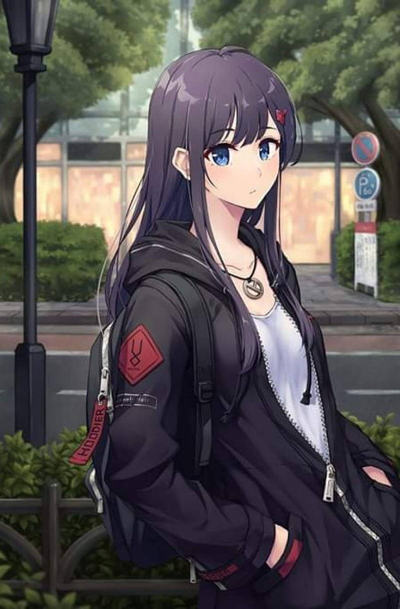 Anime Girl Smiling Cutely With Her Phone Background