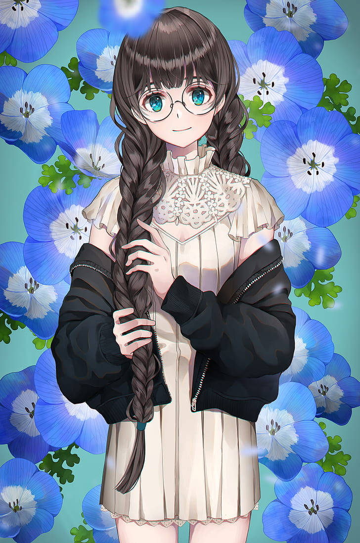 Anime Girl Surrounded By Blue Flower Iphone