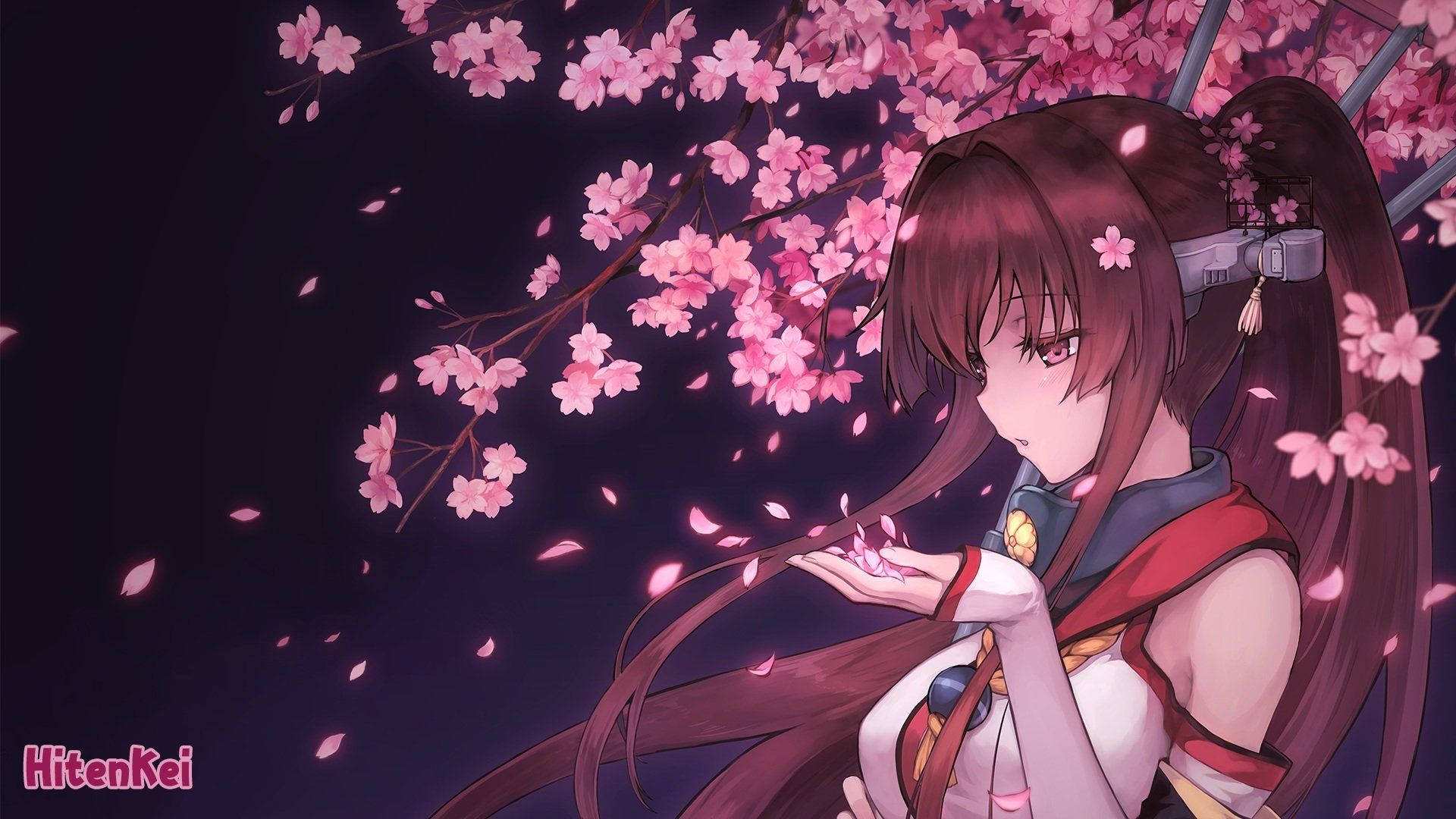 Anime Girl Under Sakura Tree Background