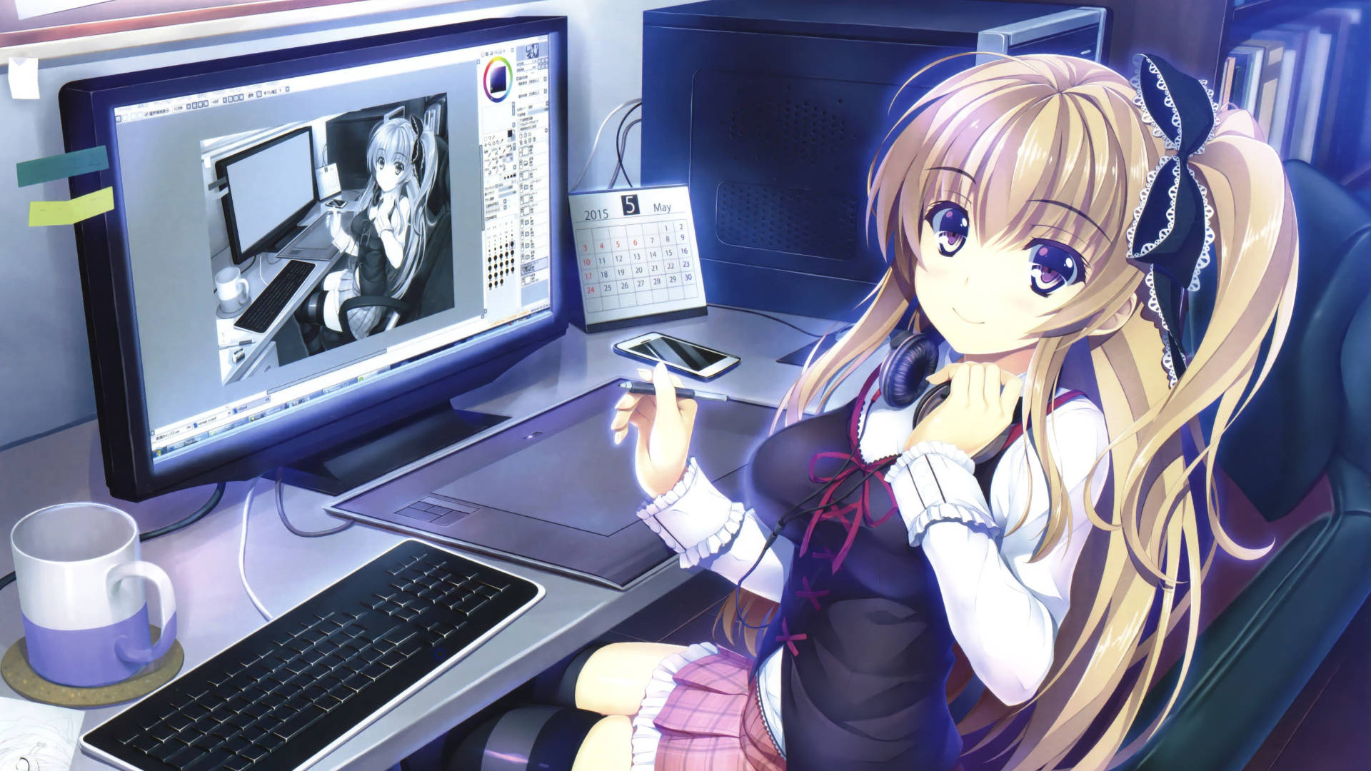 Anime Girl Using Full Hd Computer Desktop Background