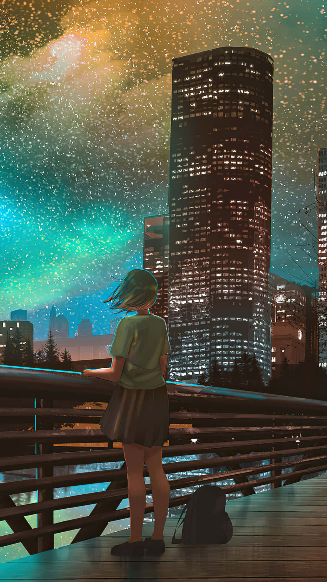 Anime Girl Watching City Buildings