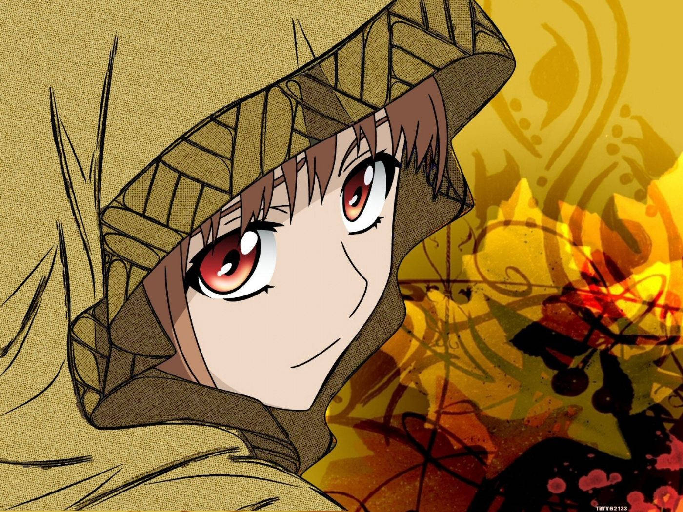 Anime Girl Wearing Brown Cloak Background