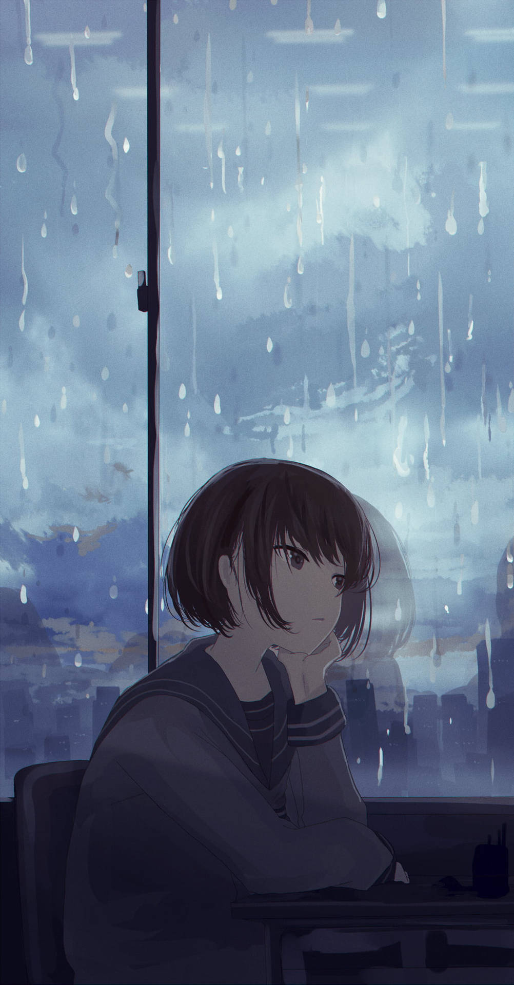 Anime Girl Window Beautiful Rain Background