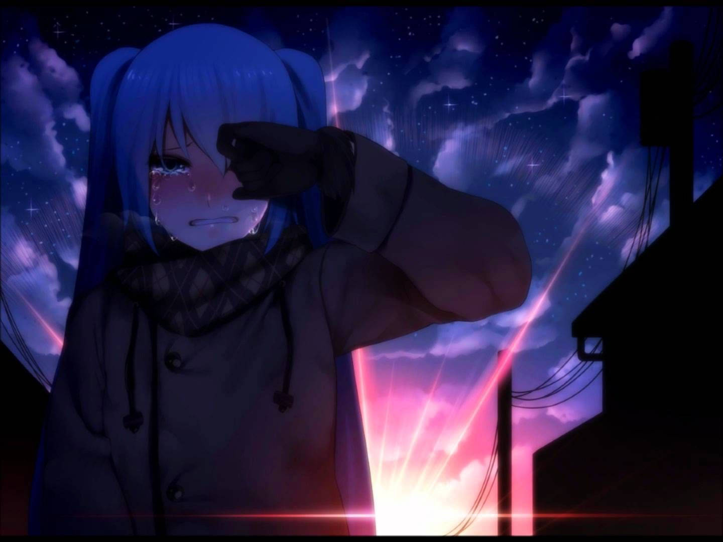 Anime Girl Wiping Tears Nightcore Background