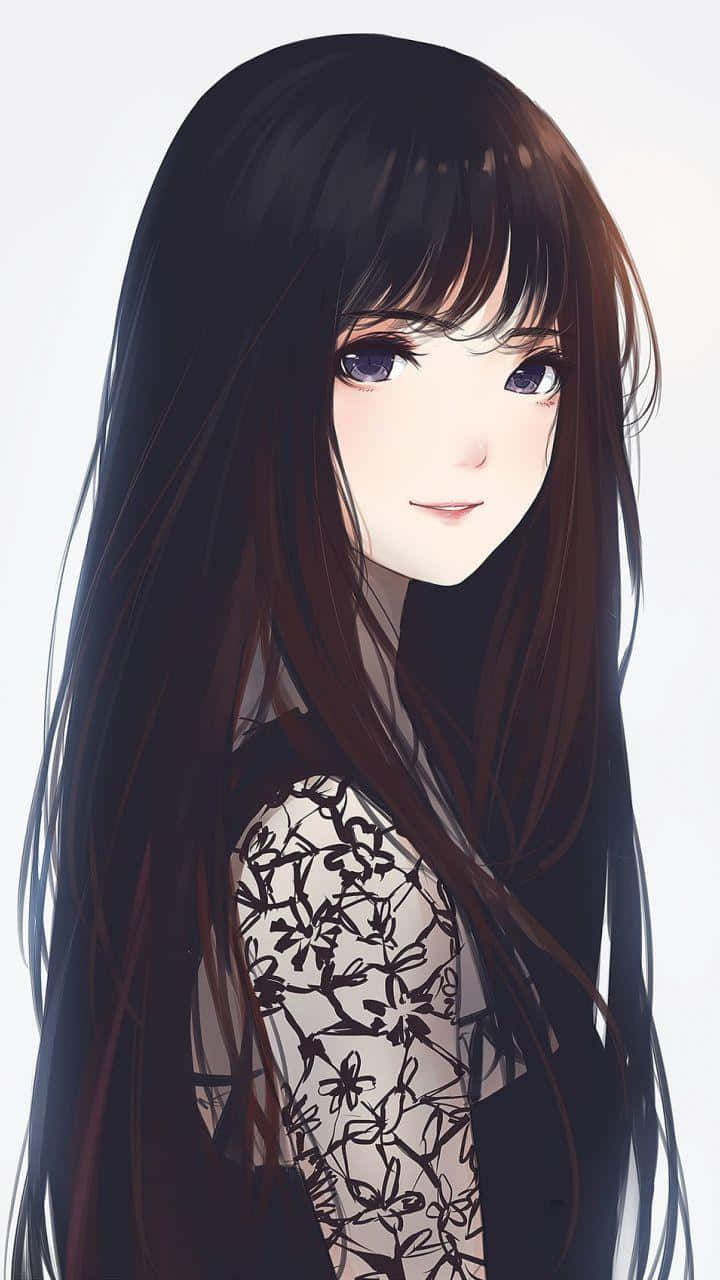Anime Girl With Black Hair Background