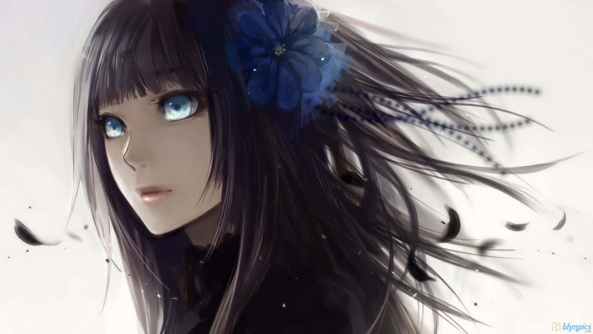 Anime Girl With Black Hair Background