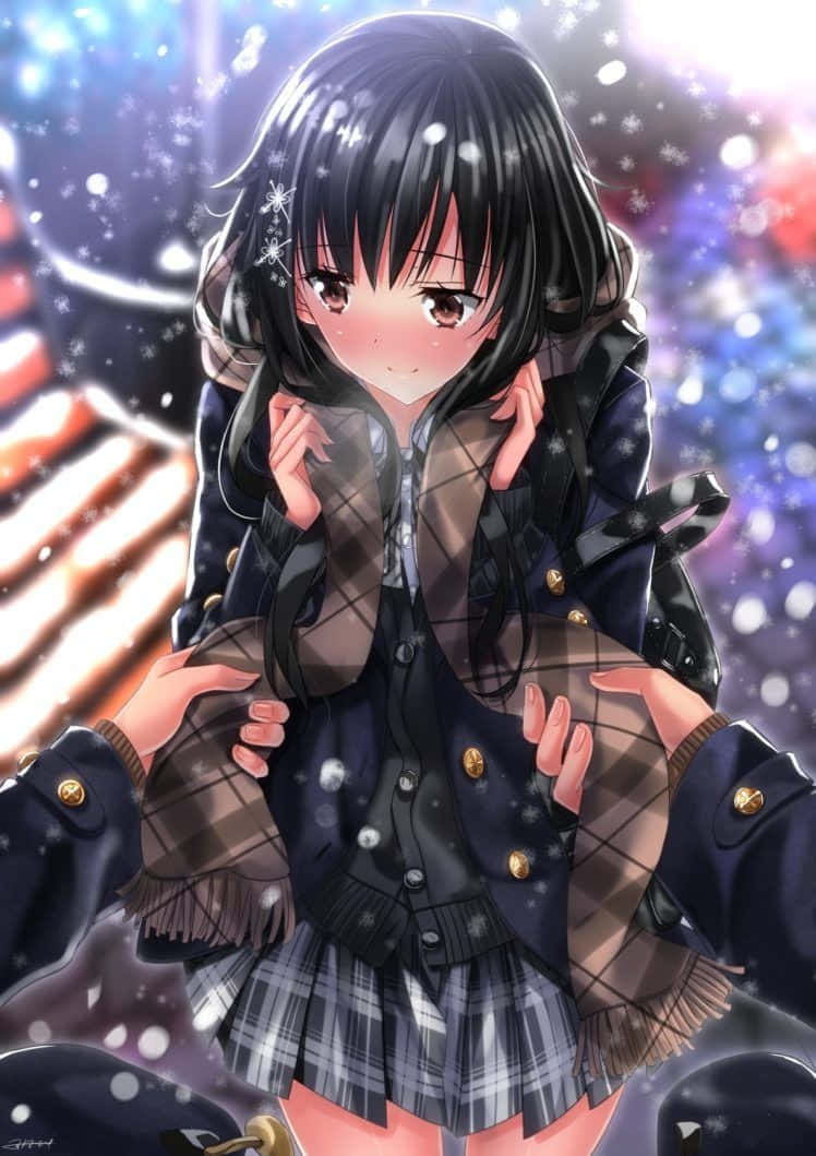 Anime Girl With Black Hair Background