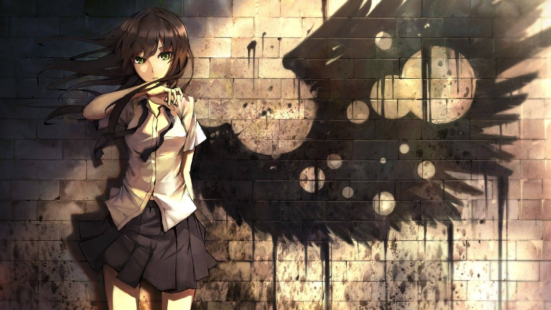 Anime Girl With Black Wings Background