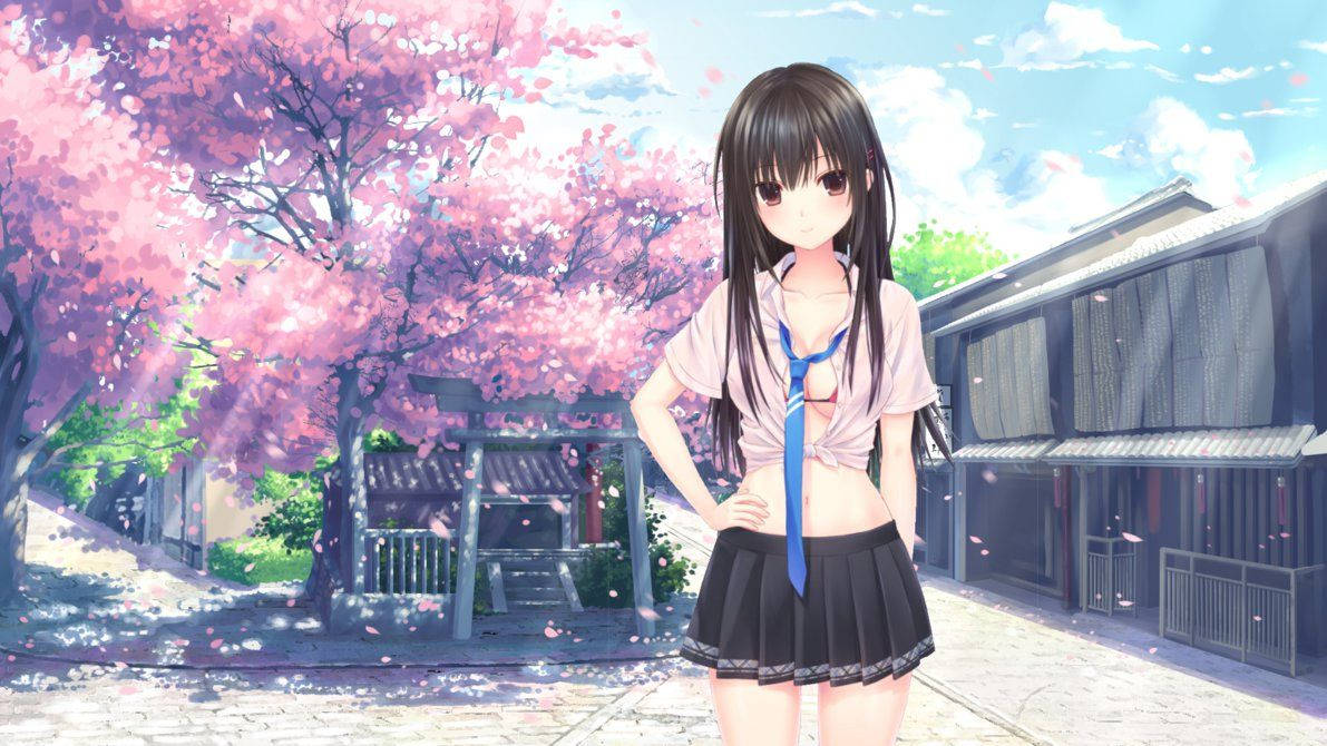 Anime Girl With Cherry Blossoms Background