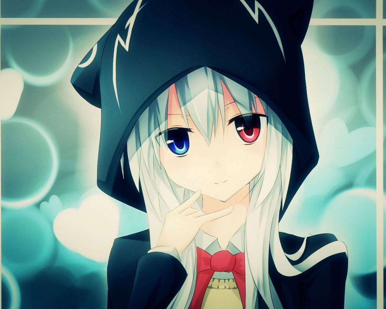 Anime Girl With Dark Cat Hoodie Background