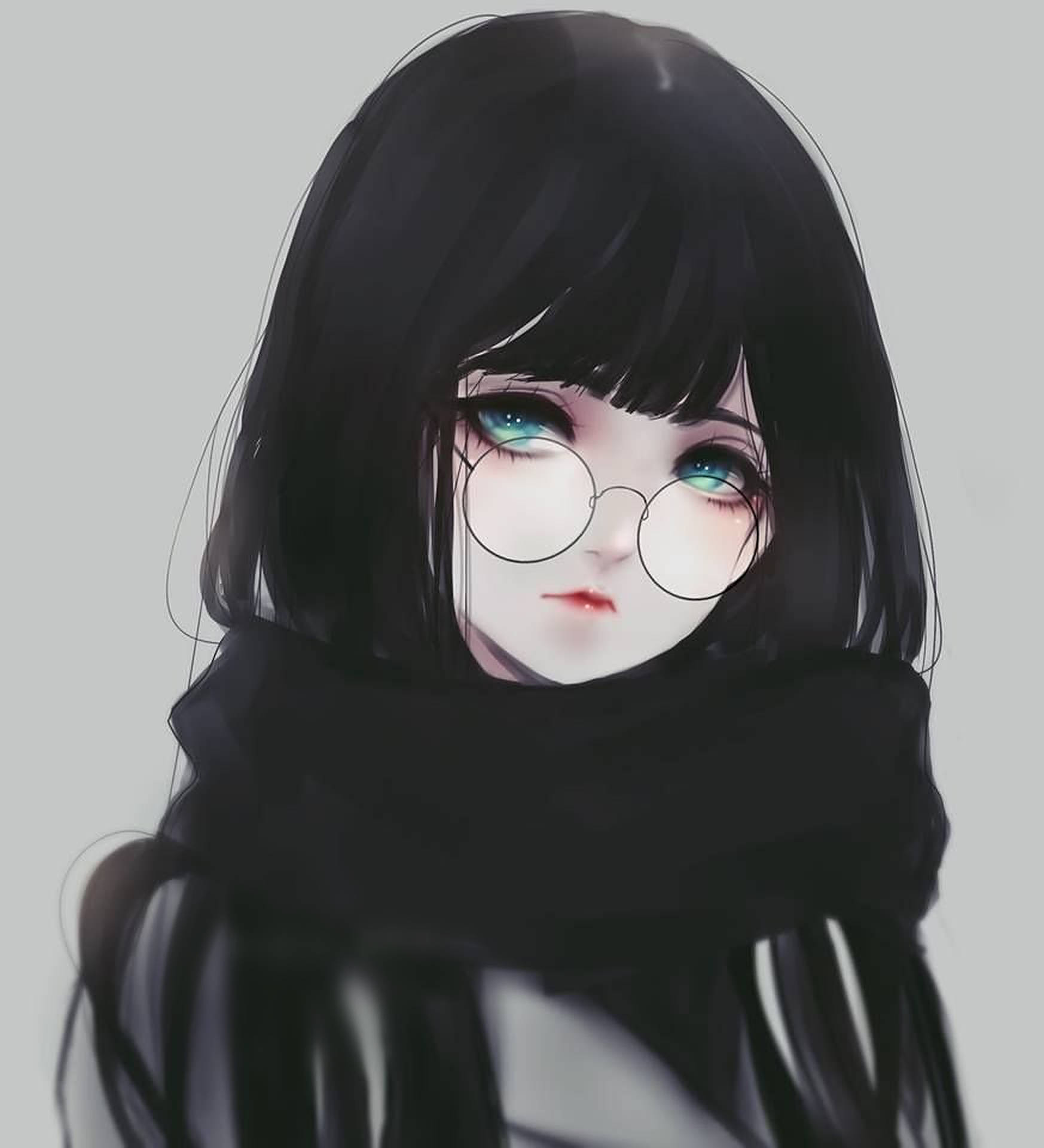 Anime Girl With Glasses Emo Pfp Background