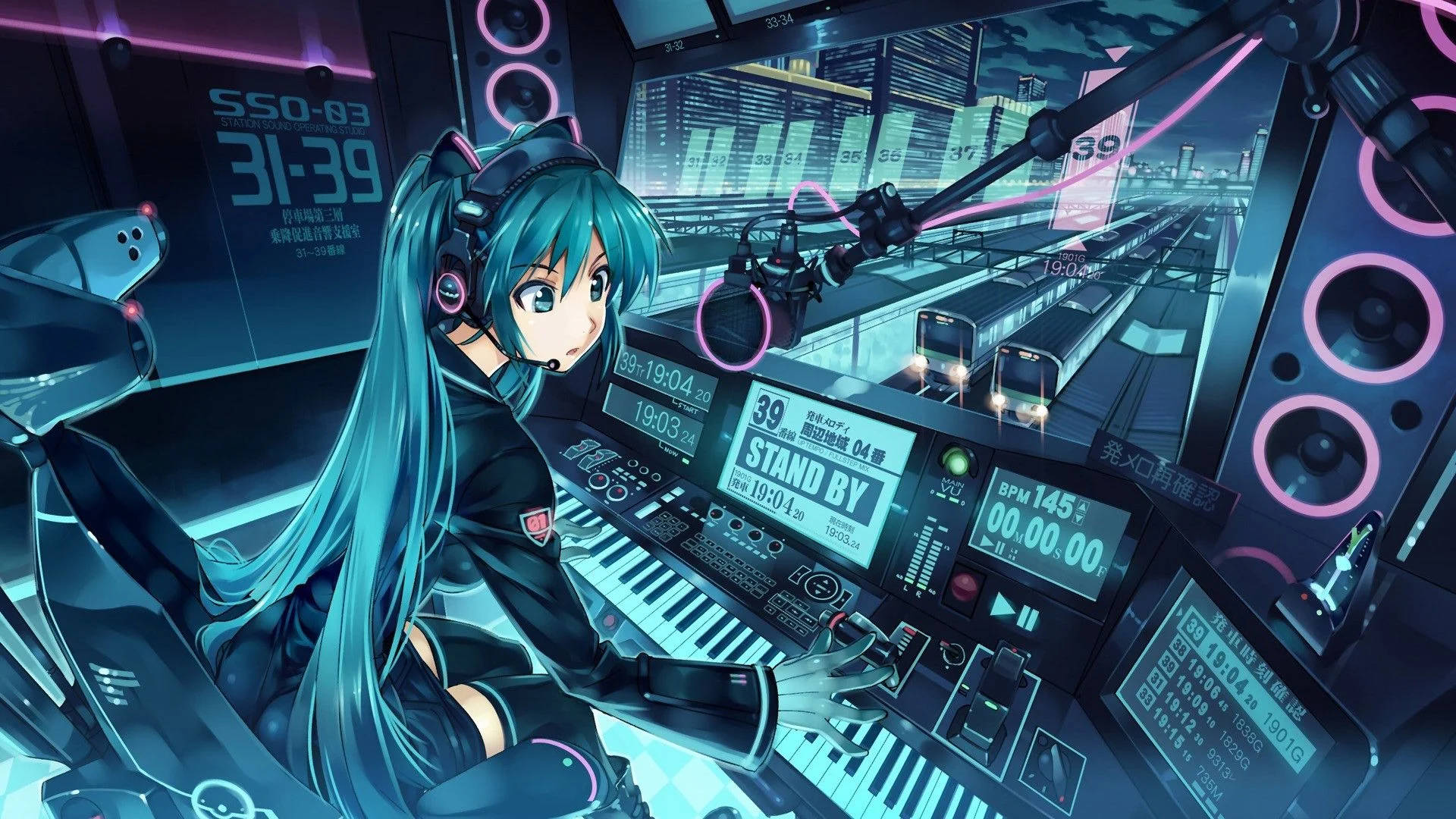 Anime Girl With Laptop Music Studio Setup Background