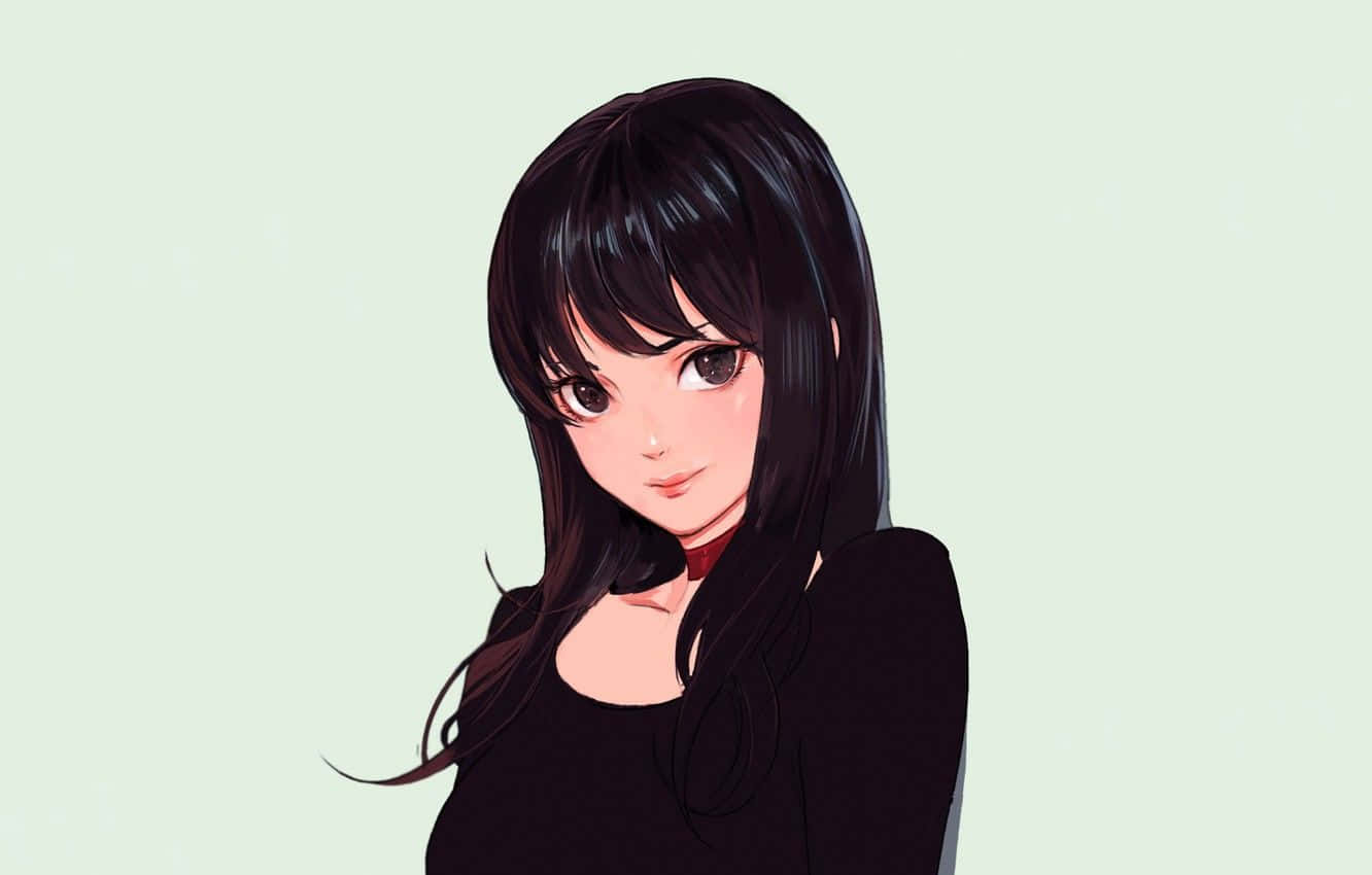 Anime Girl With Long Black Hair And Blue Eyes Background
