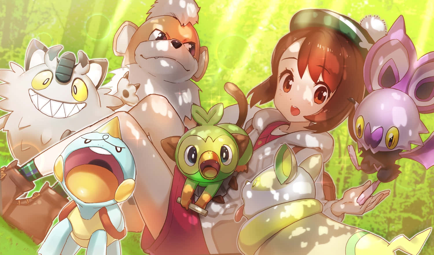 Anime Girl With Noibat And Other Characters Background
