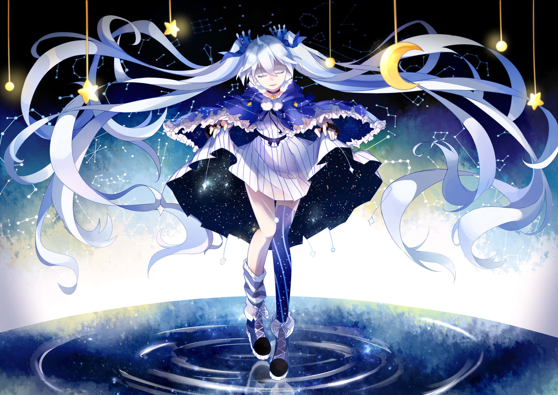 Anime Girl With Stars Showing Thigh Background