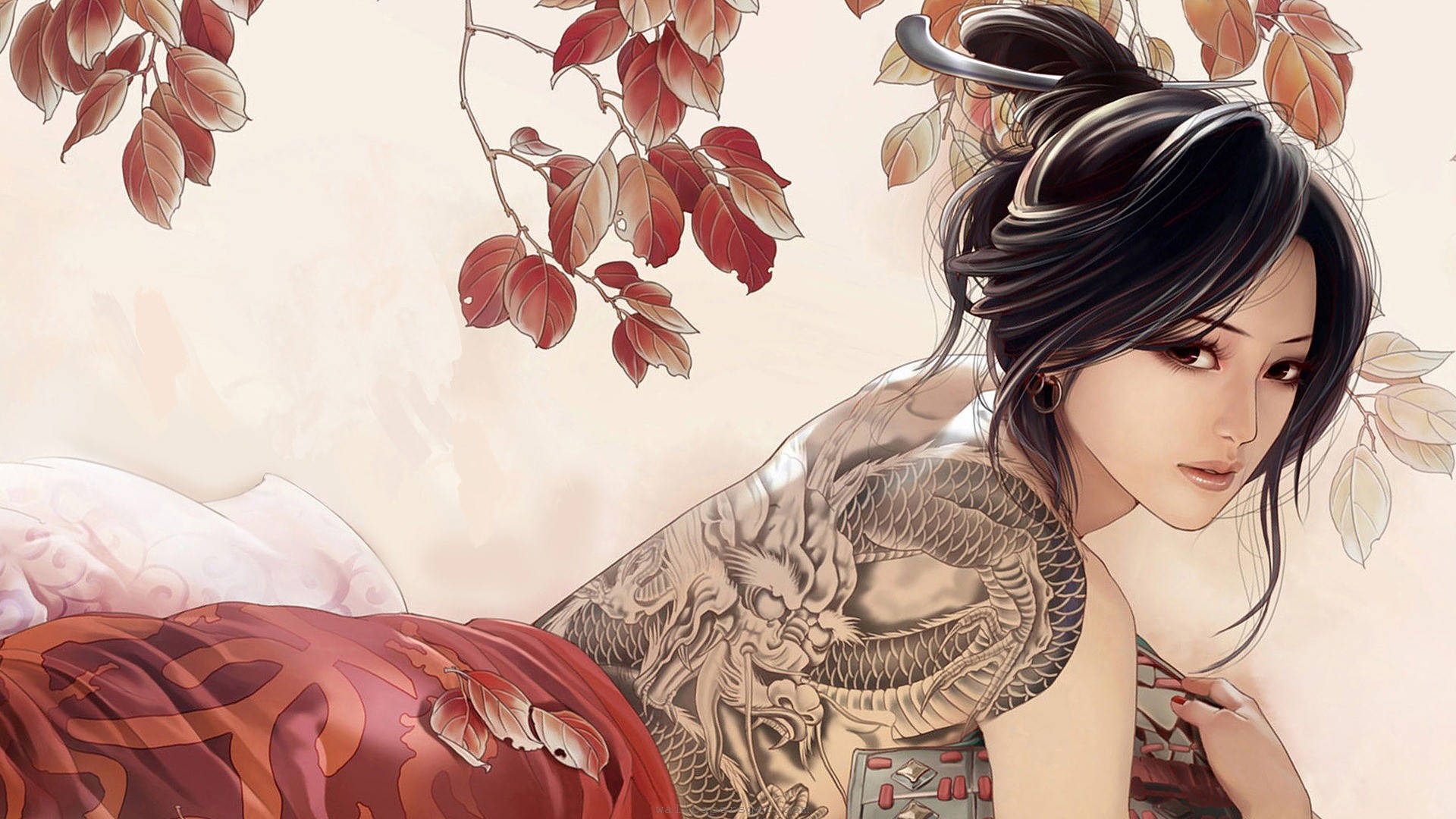 Anime Girl With Tattoo Background