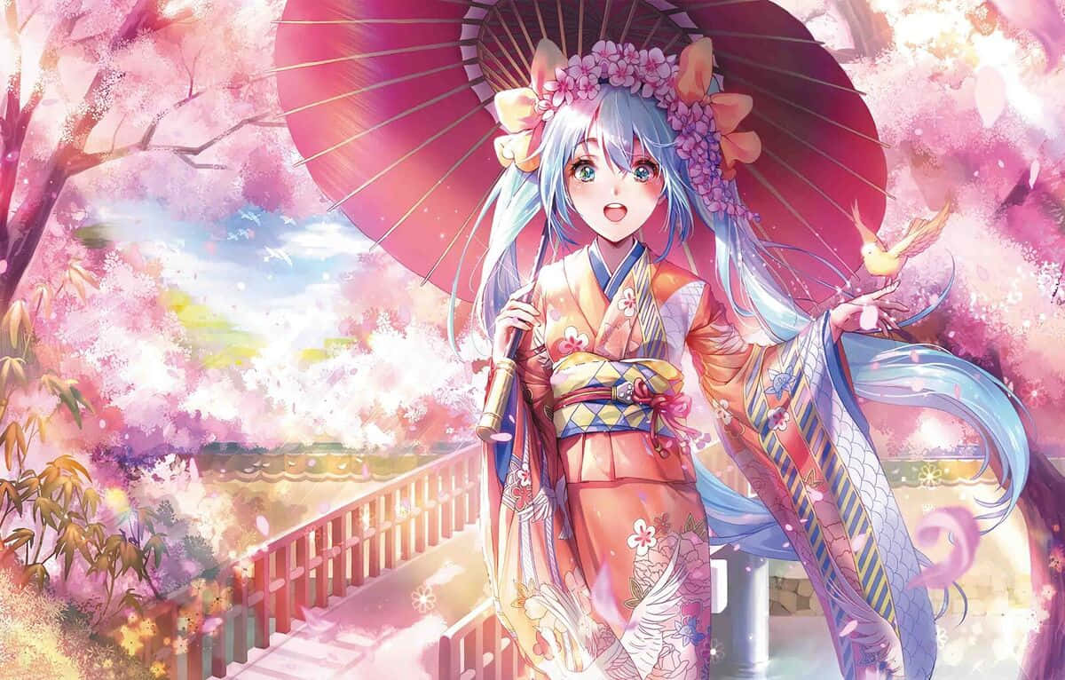 Anime Girl With Traditional Umbrella Background